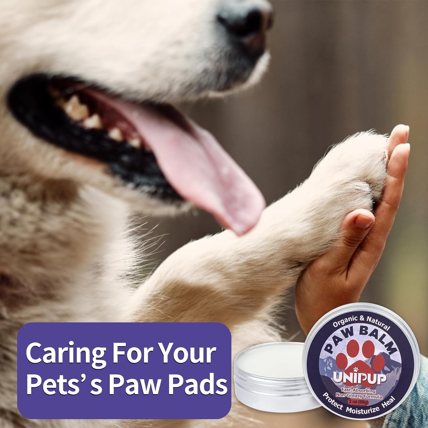 Dog Paw Pad Balm, Natural Dog Paw Protector, Heals & Moisturizes Dry Cracked Noses and Paws, 2.1Oz Natural Dog Nose Balm